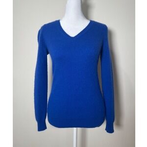 BY BLOOMINGDALES 100% CASHMERE V Neck Sweater Royal Blue Size XS